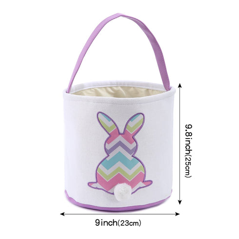 Cootato Easter Bunny Basket Bags for Kids, Personalized Canvas Cotton Bucket with Stripe Rabbit Pattern for Egg Hunt