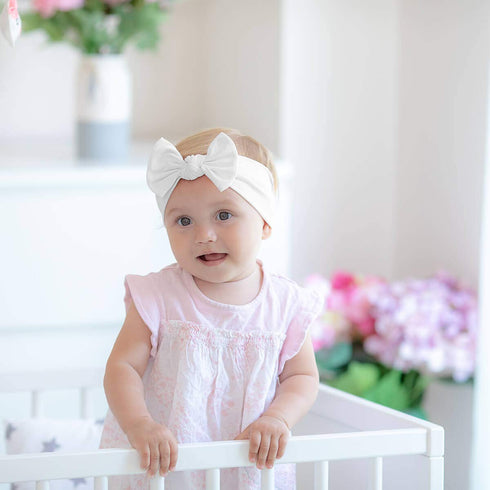 Baby Girl Headbands - Infant, Toddler Cotton Handmade Hairbands with Bows (White, Gray, Pink, Powder Pink)