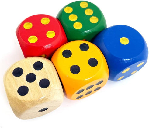 Set 5 1 1/5" (5 SmartDealsPro of Random Color Large Round Edge Wooden Dice Colors with dots)
