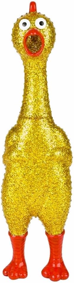 13.5" (4 Pack 2 2 Large Sparkle Glitter Rubber Squeeze Chicken with a Long Funny Squeaky Sound (Gold - Silver) Glitter