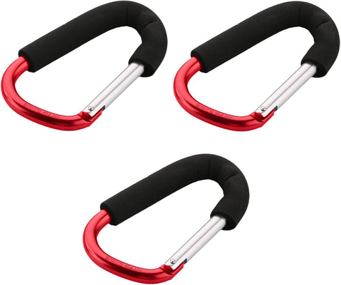 Yinpecly 3Pcs Stroller Hooks, 5.51 inch Large Organizer Hook Bag Clips for Mommy, Grocery or Diaper Bags, Red