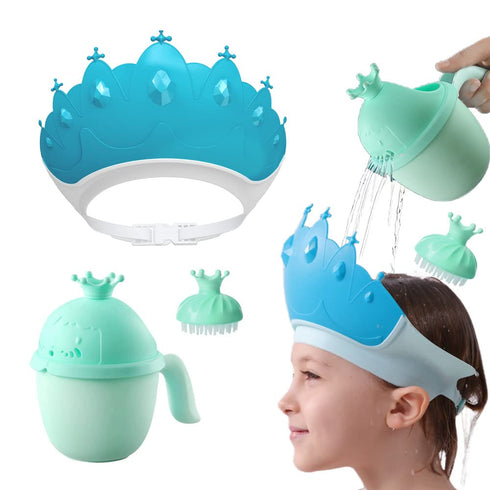 Baby Shower Cap Shield | Baby Bath Set with Shower Cap, Water Cup, Massage Brush | Visor Hat for Eye and Ear Protection