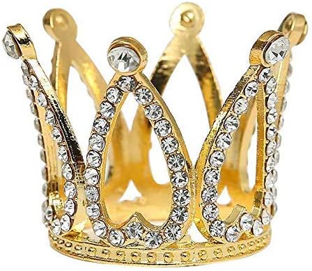 Gold Mini Crown Cake Topper, Prince Princess Small Tiara Cupcake Toppers, Rhinestone Golden Newborn Crown