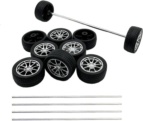 URIMPAVIDO 10PCS Toy Car Wheels 25mm Rubber Tire Wheels with Metal Shaft for