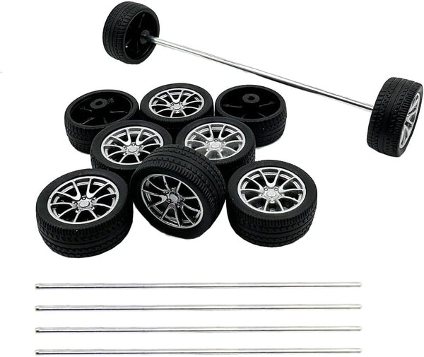 URIMPAVIDO 10PCS Toy Car Wheels 25mm Rubber Tire Wheels with Metal Shaft for