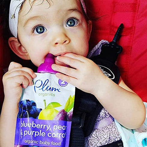 ChooMee SoftSip Food Pouch Top, Baby Led Weaning, No Spill Flow Control Valve, 2CT Aqua Purple