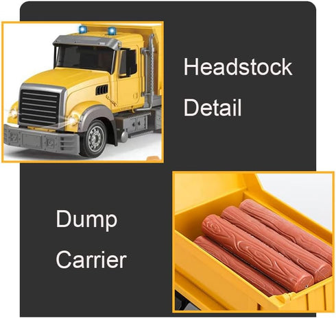 RC Dump Truck Toy for Kids, 6 Channel Remote Control Dump Truck with LED Lights & 2 Rechargeable Batteries