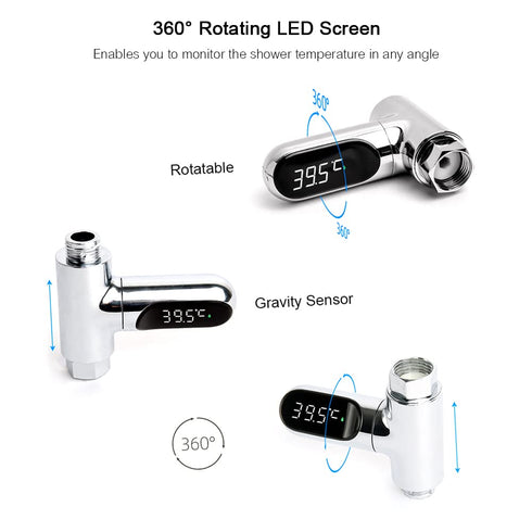 Sunydog 0~100 360 Shower Thermometer,LED Digital Shower Temperature Display Baby Bath Water Thermometer
