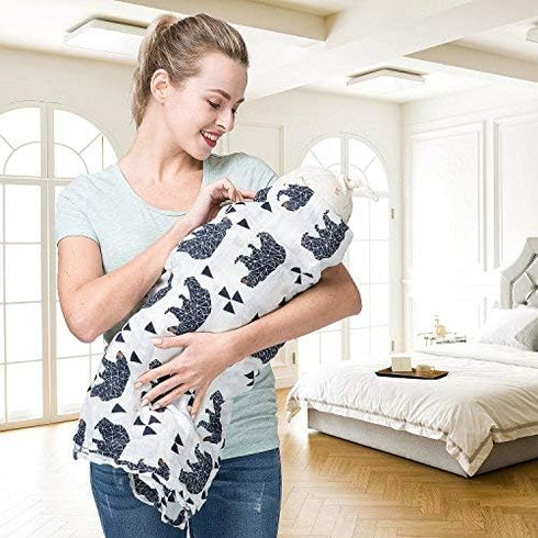 47" 47" Cute Organic Cotton Muslin Swaddle Blankets Premium Receiving Blanket for Boys & Girls x Baby Bear Blanket