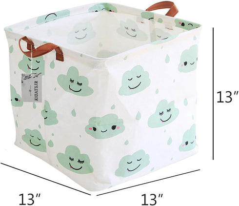Square Storage Bins Canvas Collapsible Basket with Handles - Toy Organizer for Nursery, Kid's Toys, Closet & Laundry