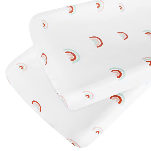Rainbow Changing Pad Cover 2 Pack, 32”x17”x5.5” for Standard Baby Changing Pads, Universal Microfiber Soft Sheets