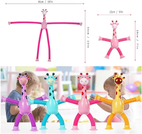4 Pcs Telescopic Suction Cup Giraffe Toy - Funny Pop Tubes Sensory Toy for Toddlers, Educational Fidget