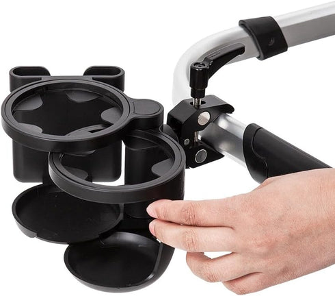 Universal Cup Holder with Clips, Large Caliber Designed Holder for 2 Cups, Stroller Milk Bottle Drink Holder