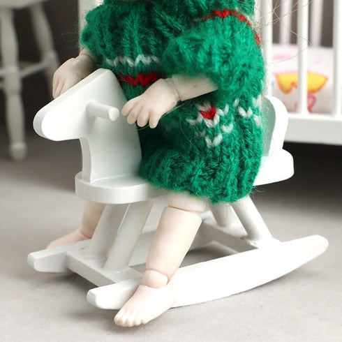 White Wooden Nursery Bedroom Dollhouse Furniture Set (5pcs) 1:12 Scale, Non-Toxic Paint