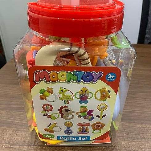 MOONTOY 12pcs Baby Rattles Set, Teething Toys for Babies 0-6 Months, Infant Chew Toys for Newborn Gifts
