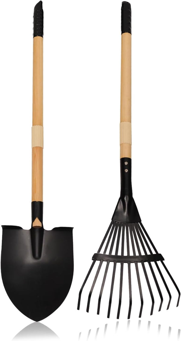 Kids Garden Tool Set, 2-Piece Rake and Shovel with Wooden Handles, 28