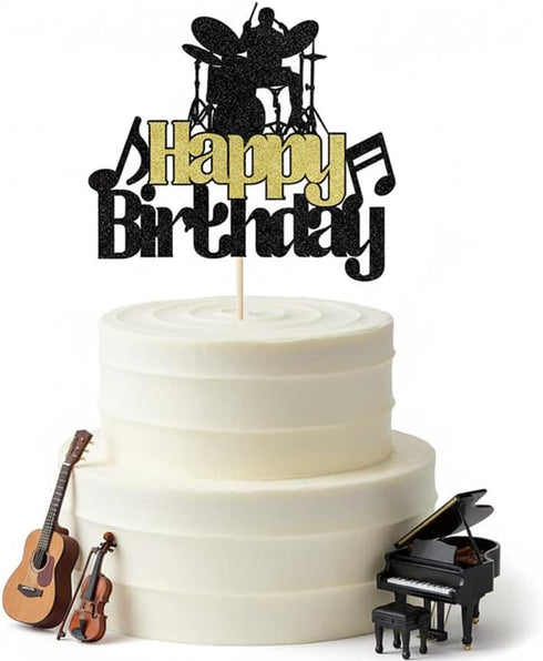Sleyberoy Drum Kit Happy Birthday Cake Topper, Music Theme Party Rock Roll