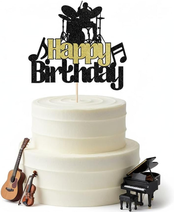 Sleyberoy Drum Kit Happy Birthday Cake Topper, Music Theme Party Rock Roll