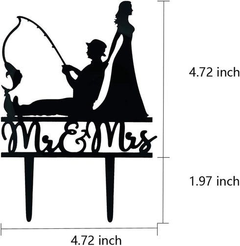 YzYbuaego Black Fishing Wedding Cake Topper, Mr & Mrs, Fishing Theme for Wedding/Engagement/Bridal Shower