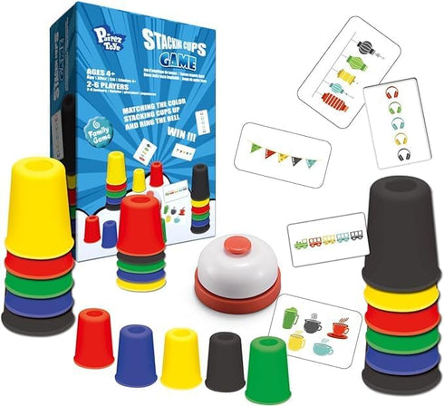 Quick Stacking Cups Games for Kids - Classic Matching Cup Game with 24 Cards & 30 Cups, Family Games for Party