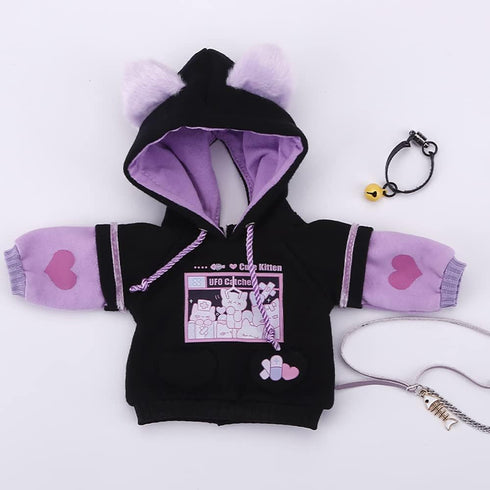 New 1/6, 1/4, 1/3 BJD Doll Clothes Cute Cat Sweater Hoodie Jacket for Big Dolls (Black-Purple, 1/6)