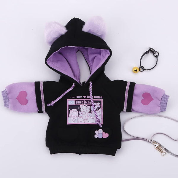 New 1/6, 1/4, 1/3 BJD Doll Clothes Cute Cat Sweater Hoodie Jacket for Big Dolls (Black-Purple, 1/6)