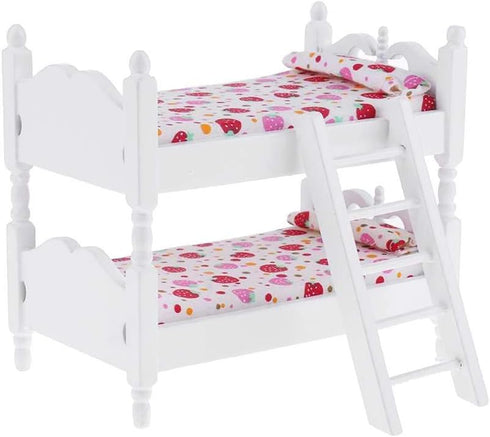 Wooden Dollhouse Furniture Baby Bunk Bed with Ladder for Miniature Dollhouse Accessories - 1/12 Scale