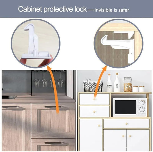 Define Essentials 10 Pack, Countertop Invisible Baby Proofing Cabinet Latch Locks, No Drilling or Tools Required, Works