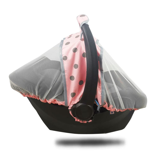 Baby Car Seat Mosquito Net – Breathable Mesh for Newborn Carrier, Elastic Edge, Kick Proof, Polka Dot (White)