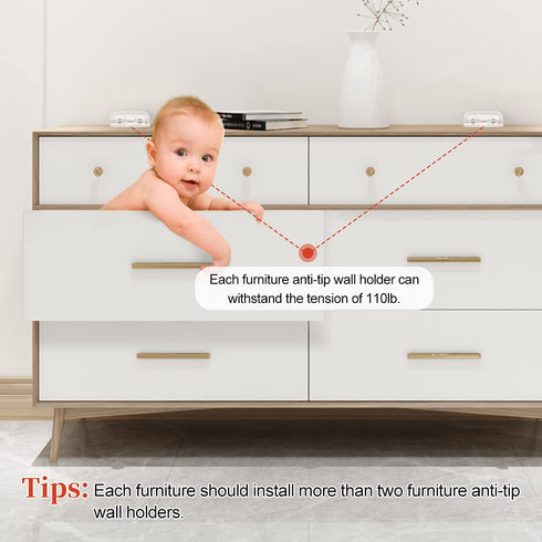 EUDEMON Baby Safety Anti-Tip Furniture Anchor Straps, Childproof Anti-tip Furniture Wall Anchors, Easy to Install
