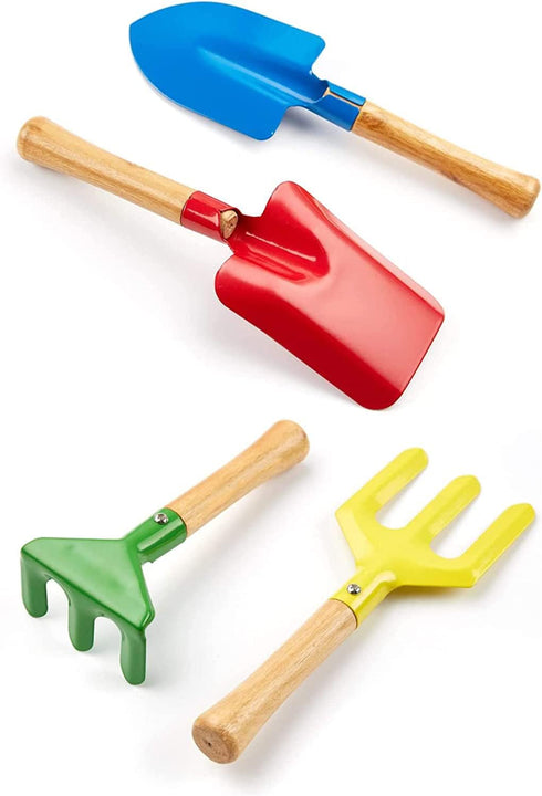 Kids Gardening Tools Set, 5PCS Metal Gardening Tools with Wooden Handle, Safe Beach Sandbox Toy