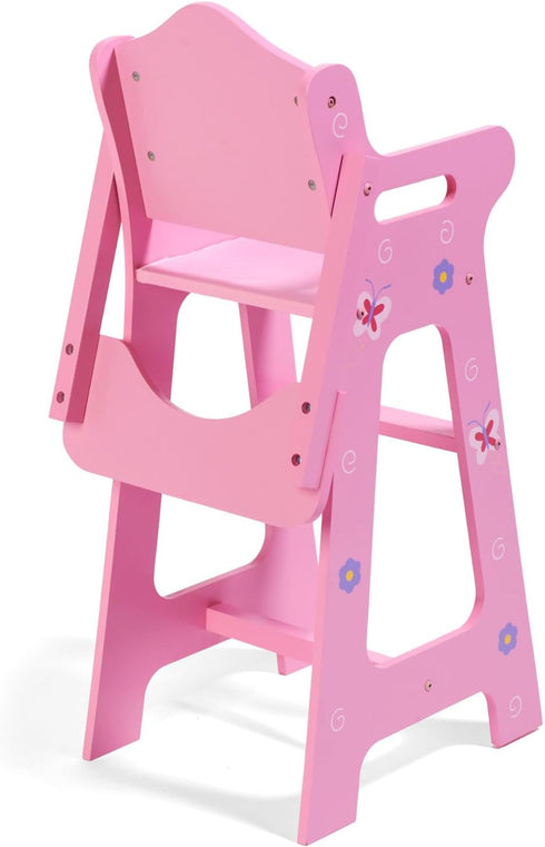 Badger Basket Pink Toy Blossoms and Butterflies Doll High Chair Feeding Seat for 18 Inch Dolls