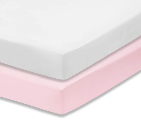 Everyday Kids 2-Pack Fitted Crib Sheets, 100% Soft Microfiber Baby Sheet, Pink and White Nursery Sheets