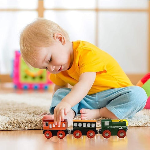 9 Set Gift Boutique Wooden Train Cars Piece Collection of Magnetic Trains and Wood Engine and Vehicles Compatible