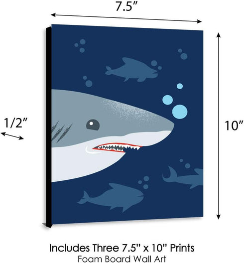 7.5 10 inches Set 3 Big Dot of Happiness Shark Zone - Nursery Wall Art, Kids Room Decor and Jawsome Shark Home