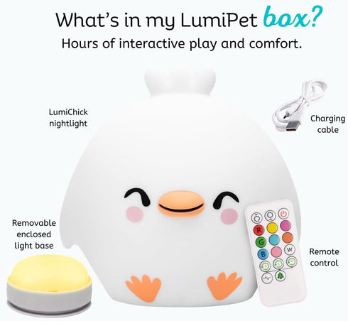 Lumipets Clara the Chick Squishy Silicone Night Light for Kids | Cute Night Light with Remote & Touch Control for Baby