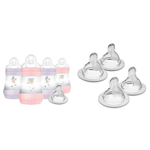 MAM Anti-Colic Baby Bottles, Slow Flow Nipples, with Medium & Fast Flow Nipple