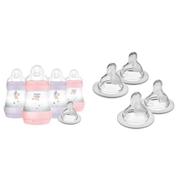 MAM Anti-Colic Baby Bottles, Slow Flow Nipples, with Medium & Fast Flow Nipple