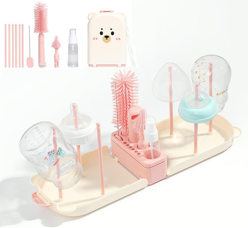 6 In1 Baby Bottle Brush Kit,Portable Silicone Bottle Brush Cleaner Set with