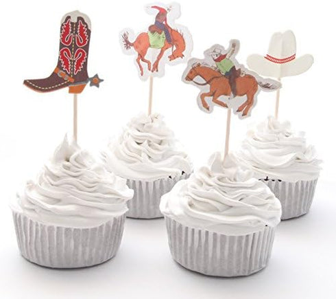 iMagitek 48 Pack Western Cowboy Cupcake Toppers for Birthday Party, Baby Shower Decorations