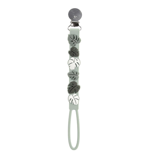Loulou Lollipop Beadless Silicone Pacifier Clip, Monstera, Green