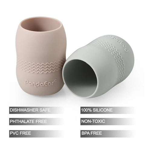 PandaEar 100% Tiny Silicone Drinking Training Cup for Baby and Toddler (2 Pack, Pink/Grey)