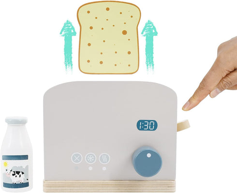 Playset 11 PairPear Pop up Toaster Play Kitchen - Wooden Toy Food Accessories for Kids