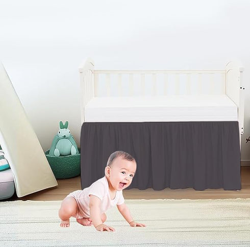 (28 52 14) Inch Crib Ruffle Bed Skirt Microfiber Nursery Bedding Skirt for Baby Girls x x - Dark Grey Solid