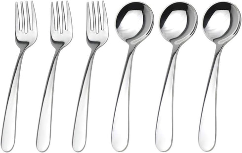 Stainless Steel Child Toddler Flatware Set, 6 Pieces Kids Fork and Spoon, Mirror Polished for Lunch Supplies