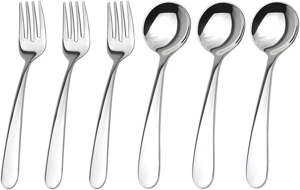 Stainless Steel Child Toddler Flatware Set, 6 Pieces Kids Fork and Spoon, Mirror Polished for Lunch Supplies