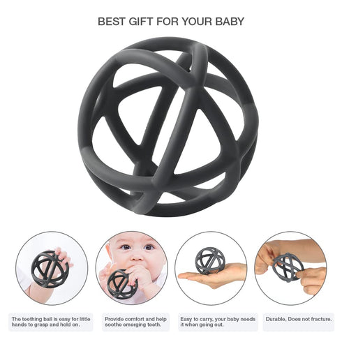 Baby Teether Ball Toy, BPA Free Silicone Soft Ball, Easy to Hold Teether for Babies Ages 6 Months+ (Ether)