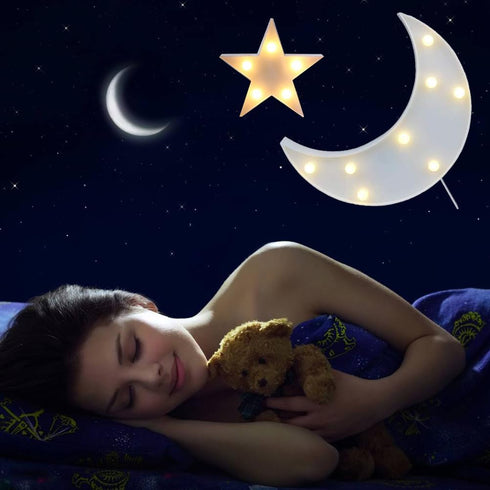 QiaoFei Cute LED Moon-Star Night Light, Decorative Marquee Sign for Kids Room, Birthday Party, Baby Shower, Living Room