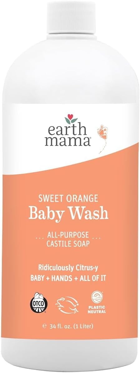 Earth Mama Sweet Orange Baby Wash Liquid Hand Soap Refill, Body Wash for Sensitive