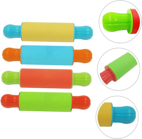 Toyvian 4pcs Painted Clay Rolling Pin Tools, Small Pastry Rolling Pin for Kids Playdough Kit